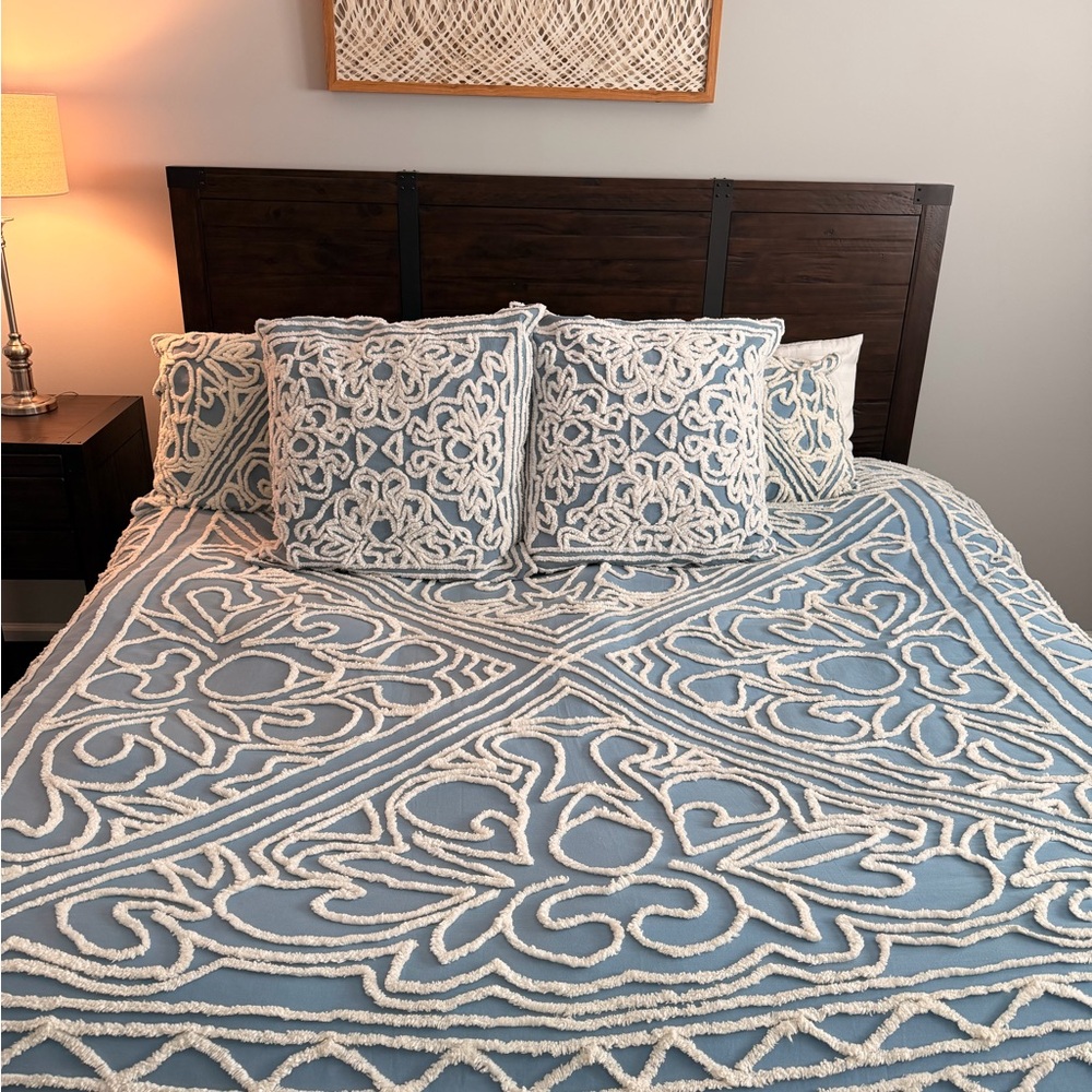 Pottery Barn Blue and Cream Duvet Bedding with 2 king shams and 2 euro shams